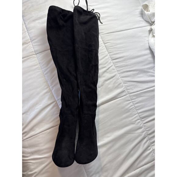 Women’s Black Over the Knee High Heel Boots Size 7 - Picture 3 of 4